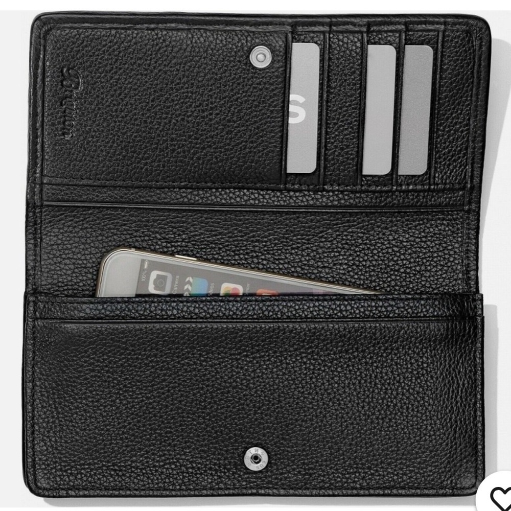 Brighton Talana Large Slim Wallet in Black Leather with Woven Silver Medallion - Picture 13 of 13